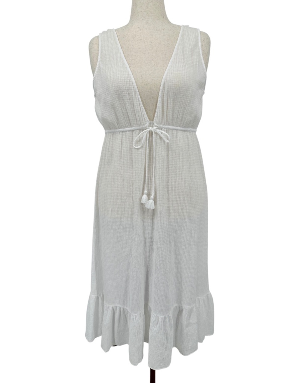 J. Crew Deep V-Neck Crinkle Cotton Soft Gauze Midi Dress Beach Cover-Up White XL - Picture 3 of 9